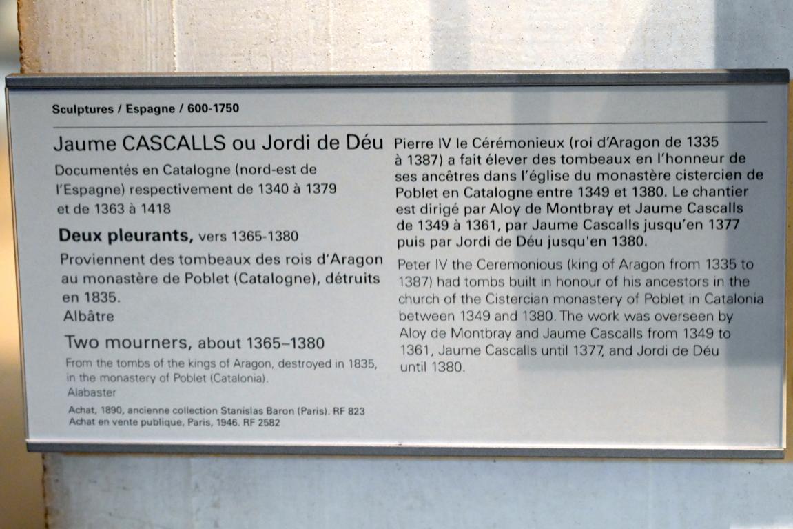 Jaume Cascalls (1378), Zwei Trauernde, Vimbodí i Poblet, Monestir de Santa Maria de Poblet, jetzt Paris, Musée du Louvre, Saal 164, um 1365–1380