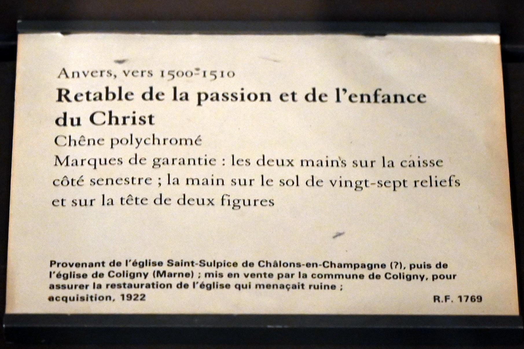 Altarbild der Passion und Kindheit Christi, Châlons-en-Champagne, Abtei von Toussaint, jetzt Paris, Musée du Louvre, Saal 169, um 1500–1510, Bild 7/8