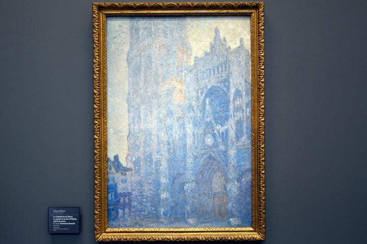 Claude Monet (1864–1925), Kathedrale von Rouen, Das Portal und der Turm von Albane bei Morgensonne (Weiße Harmonie), Paris, Musée d’Orsay, 1892–1893, Bild 1/3