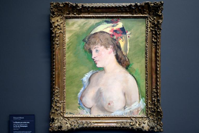 Édouard Manet (1855–1882), Die Blonde mit nackten Brüsten (Der Wein der Champagne), Paris, Musée d’Orsay, um 1872–1878, Bild 1/2