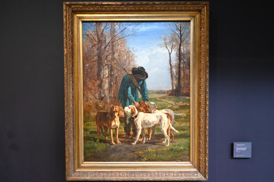 Constant Troyon (1845–1858), Jagdaufseher beim Anleinen seiner Hunde, Paris, Musée d’Orsay, 1854, Bild 1/2