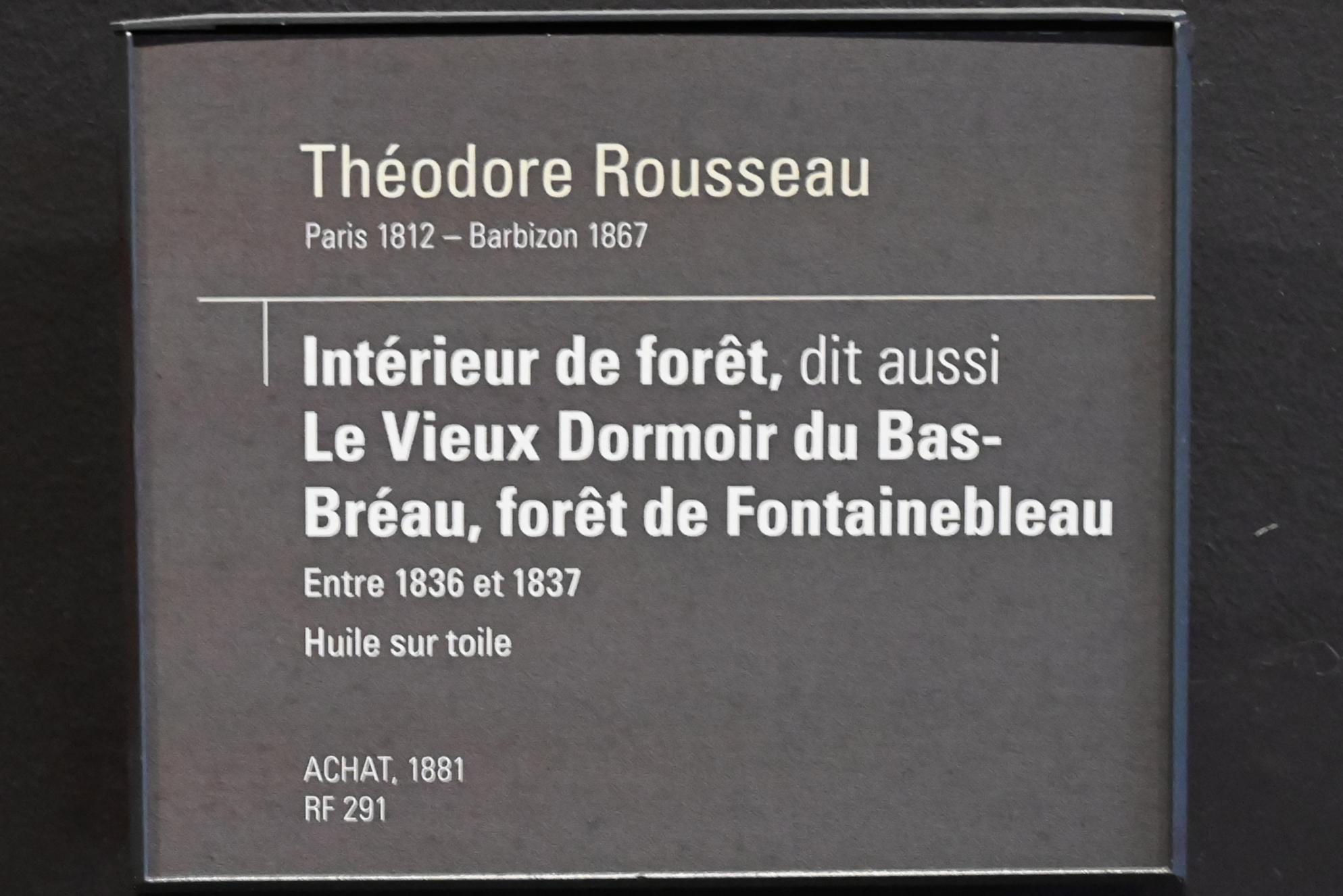 Théodore Rousseau (1827–1862), Waldinneres (Le Vieux Dormoir du Bas-Bréau im Wald von Fontainebleau), Paris, Musée d’Orsay, 1836–1837, Bild 2/2