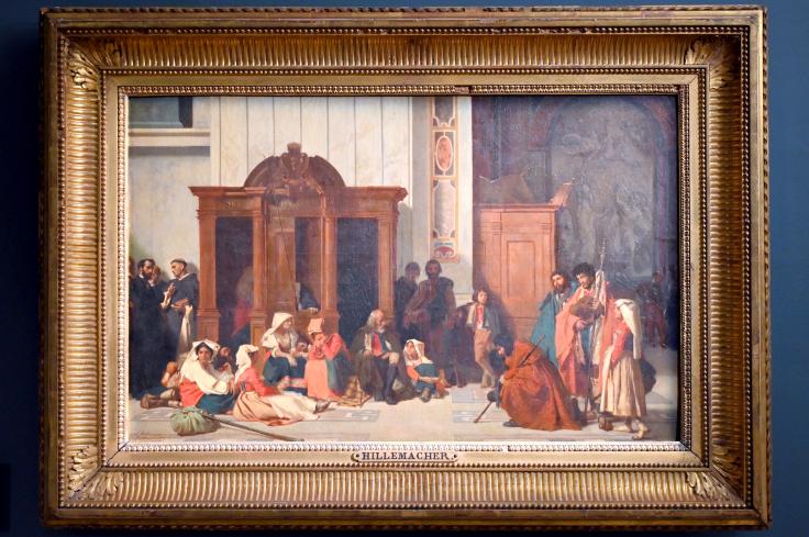 Eugène Ernest Hillemacher (1847), Am Beichtstuhl im Petersdom in Rom am Ostersonntag, Paris, Musée d’Orsay, 1847, Bild 1/2