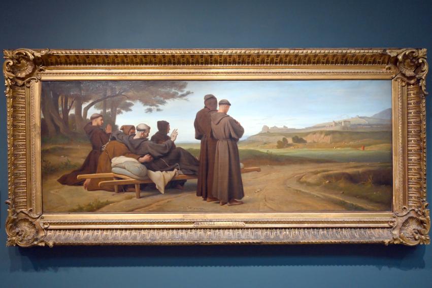 Léon Benouville (1853–1855), Der im Sterben liegende heilige Franziskus von Assisi segnet während seiner Überführung nach Sainte-Marie-des-Anges die Stadt Assisi, Paris, Musée d’Orsay, 1853, Bild 1/2