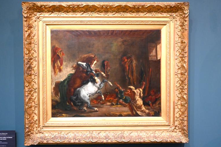 Eugène Delacroix (1820–1862), Der Kampf arabischer Pferde in einem Stall, Paris, Musée d’Orsay, 1860, Bild 1/2