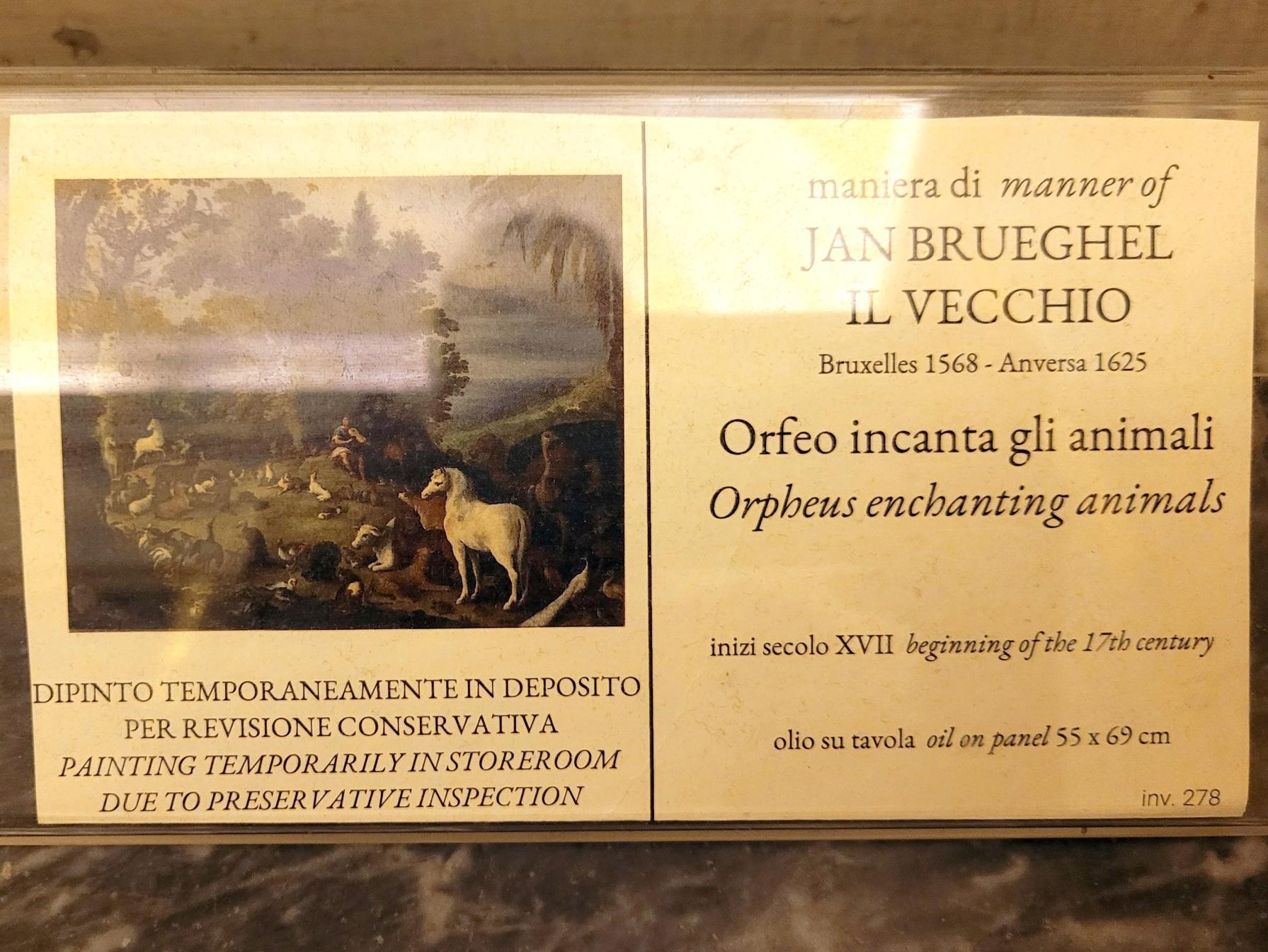 Jan Brueghel der Ältere (Samtbrueghel, Blumenbrueghel) (1593–1621), Orpheus bezaubert die Tiere, Rom, Villa Borghese, Galleria Borghese, Beginn 17. Jhd.