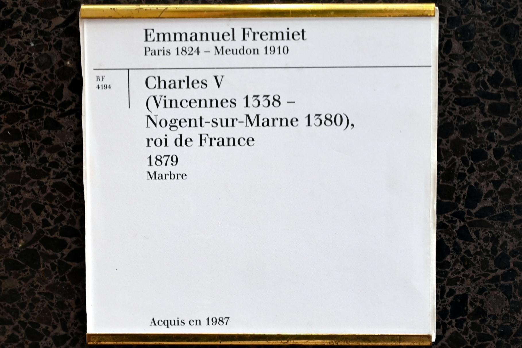 Emmanuel Frémiet (1867–1879), Karl V. (Vincennes 1338 - Nogent-sur-Marne 1380), König von Frankreich, Paris, Musée d’Orsay, 1879, Bild 2/2